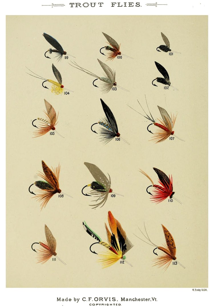 99. Black Ant – 100. Brown Ant – 101. Black Gnat – 102. Black Gnat – 103. Blue Dun – 104. Bright Fox – 105. Beaverkill – 106. Bluebottle – 107. Brown Gaughlan – 108. Chantrey – 109. Bissett – 110. Bicknell – 111. Caperer – 112. Cheney – 113. Cinnamon