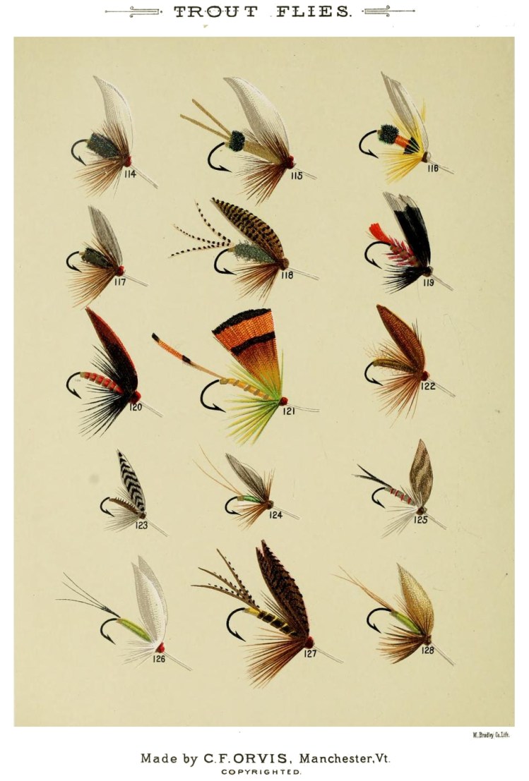 114. Coachman – 115. Gilt Coachman – 116. Orange Coachman – 117. Leadwing Coachman – 118. Carleton – 119. Carmen – 120. Claret – 121. Cahill – 122. Cow Dung – 123. Equinox Gnat – 124. Emerald Gnat – 125. Camlet Dun - 126. Deer Fly – 127. Dark Stone – 128. Dorset